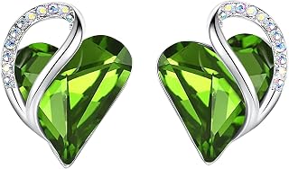 Leafael Infinity Love Heart Stud Earrings for Women, Birthstone and Healing Stone, Gifts for Mom, Wife, and Her, Silver Plated