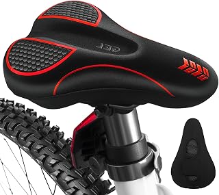 MSDADA Bike Seat Cushion - Gel Bike Seat Cover Padded for Men & Womens Comfort, Soft Bicycle Saddle Compatible with Exercise Spin Stationary Bike, for Indoor and Outdoor Cycling (Red)