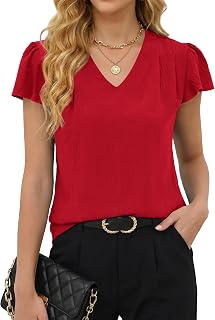 Gleeneat Womens Business Casual Work Blouses Dressy Casual Dress Tops Flowy Short Sleeve Shirts 2026 Summer Trendy Outfits