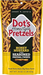 Dot's Pretzels Honey Mustard Seasoned Pretzel Twists Snack Bag, 16 oz | Honey Mustard Pretzel Twists, Sweet and Savory Seasoning, Resealable Bags, Snacks for Lunches, Parties and Game Day, 16 oz
