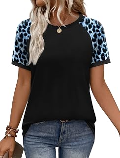 WIHOLL Womens Summer Tops Color Block Short Sleeve Raglan Shirts Spring Fashion Clothes Vacation Outfits