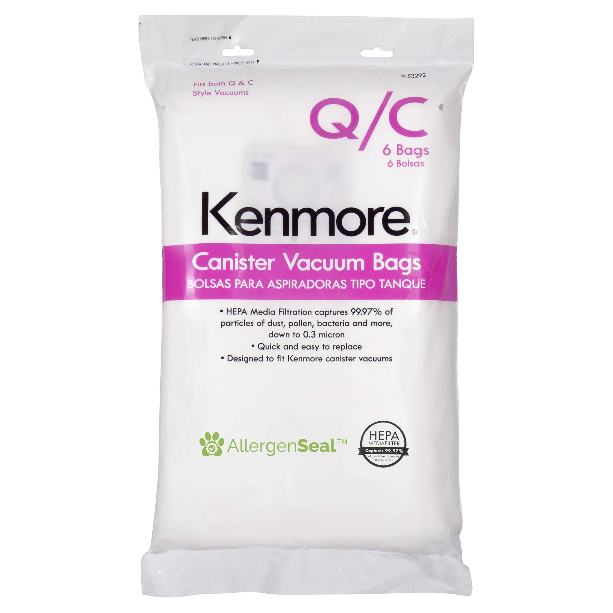 Kenmore 53292 Type Q HEPA Replacement Dust Bags, 6 Count | for Canister Vacuum 8