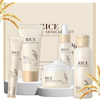LAIKOU Skin Care Set, Korean Skin Care - Korean Beauty for Women - 5pcs | Rice Cleanser, Toner, Serum, Eye Serum, Moisturizing Cream Teen Girls Mom Daughter Mother's Day Birthday Christmas Lover