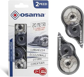 Osama – Pack of 2 x 20 Metres (Tot 40 m), Corrector Tape for School and Office Stationery – Colouring Set Useful for Stationery and School Stuff, Sliding and Covering, Grey