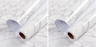 Hode Marble Sticky Back Plastic 40cm X 3m Granite White Grey Vinyl Wrap Contact Paper Self Adhesive Wallpaper Waterproof PVC Roll for Kitchen Countertop Furniture Easy to Remove (Pack of 2)