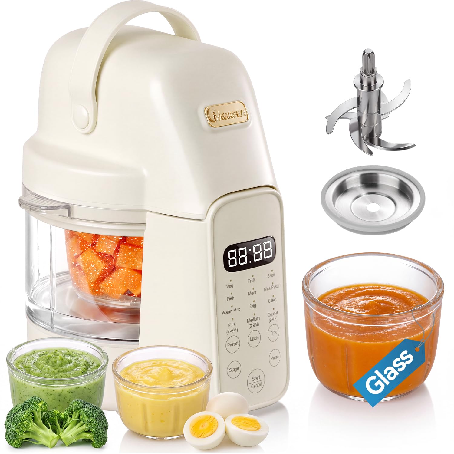 IAGREEA Baby Food Maker, 9-IN-1 Glass Baby Food Processor with Steamer | 3 Age G