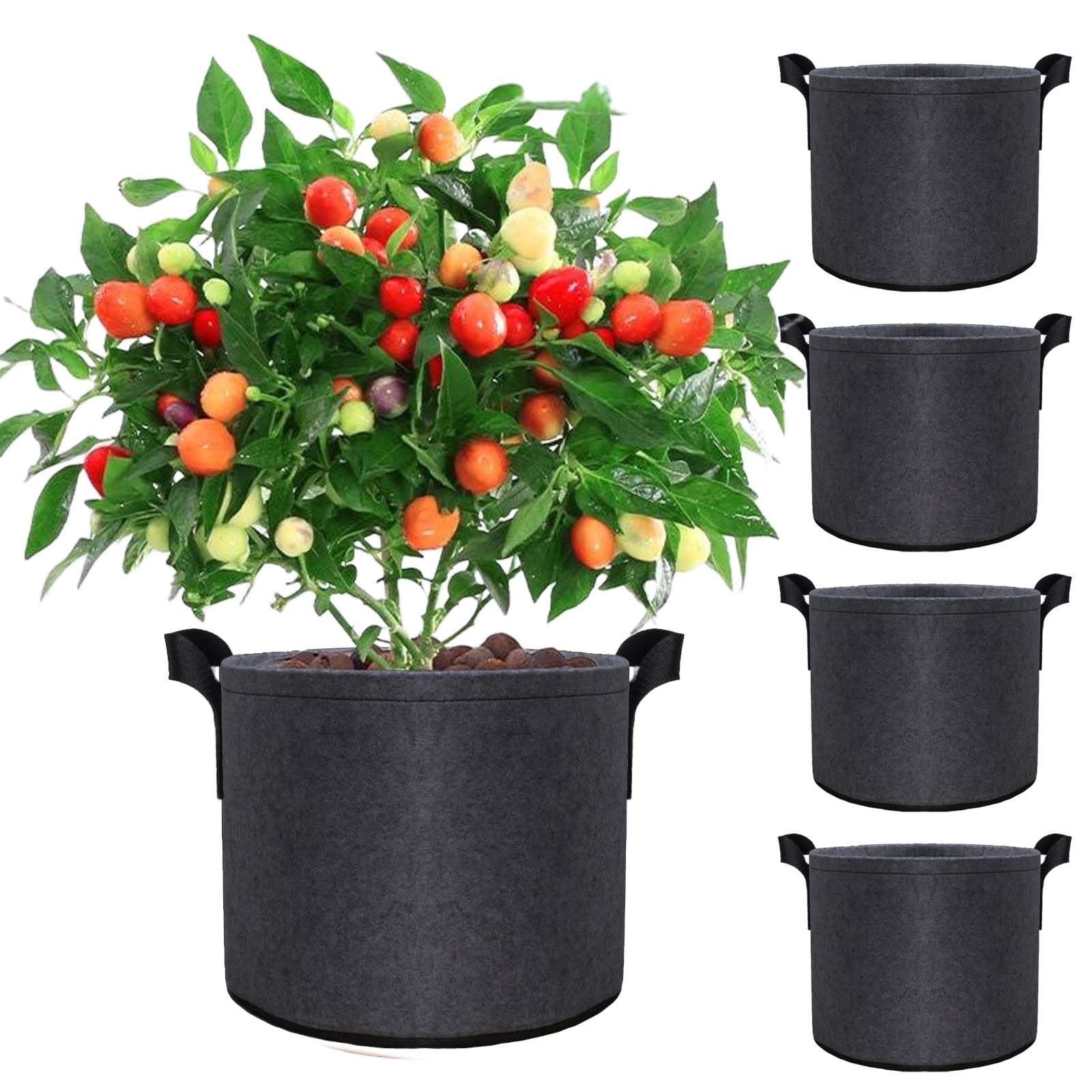 3 Gallon Grow Bags Set of 5,Thickened 300G Non-Woven Fabric Pots for Plants Outd