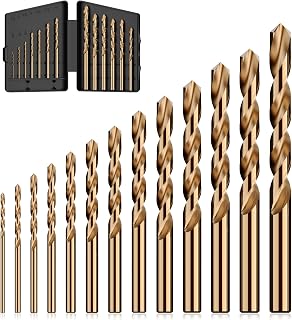 MACXCOIP 13Pcs(1/16"-1/4") Cobalt Drill Bit Set M35 HSS Jobber Length | for Hardened Metal, Stainless Steel, Cast Iron, Wood and Plastic, with Index Storage Case