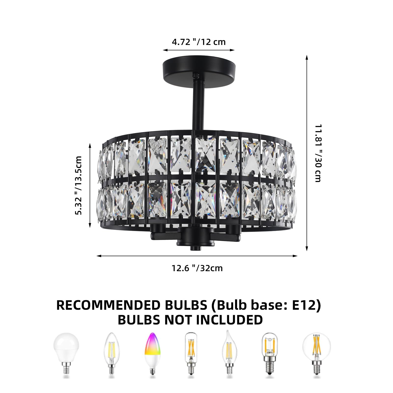 12.6” Semi Flush Mount Ceiling Light Fixture Modern Crystal Chandeliers Ceiling 