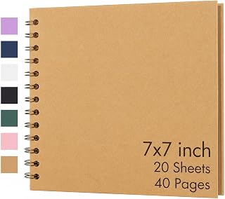Scrapbook Album 7x7 Inch Hardcover Kraft Paper 40 Pages Brown | Scrap Book Photo Album Blank Scrapbooking DIY Photo Memory Book For Wedding Baby Travel Graduation Family