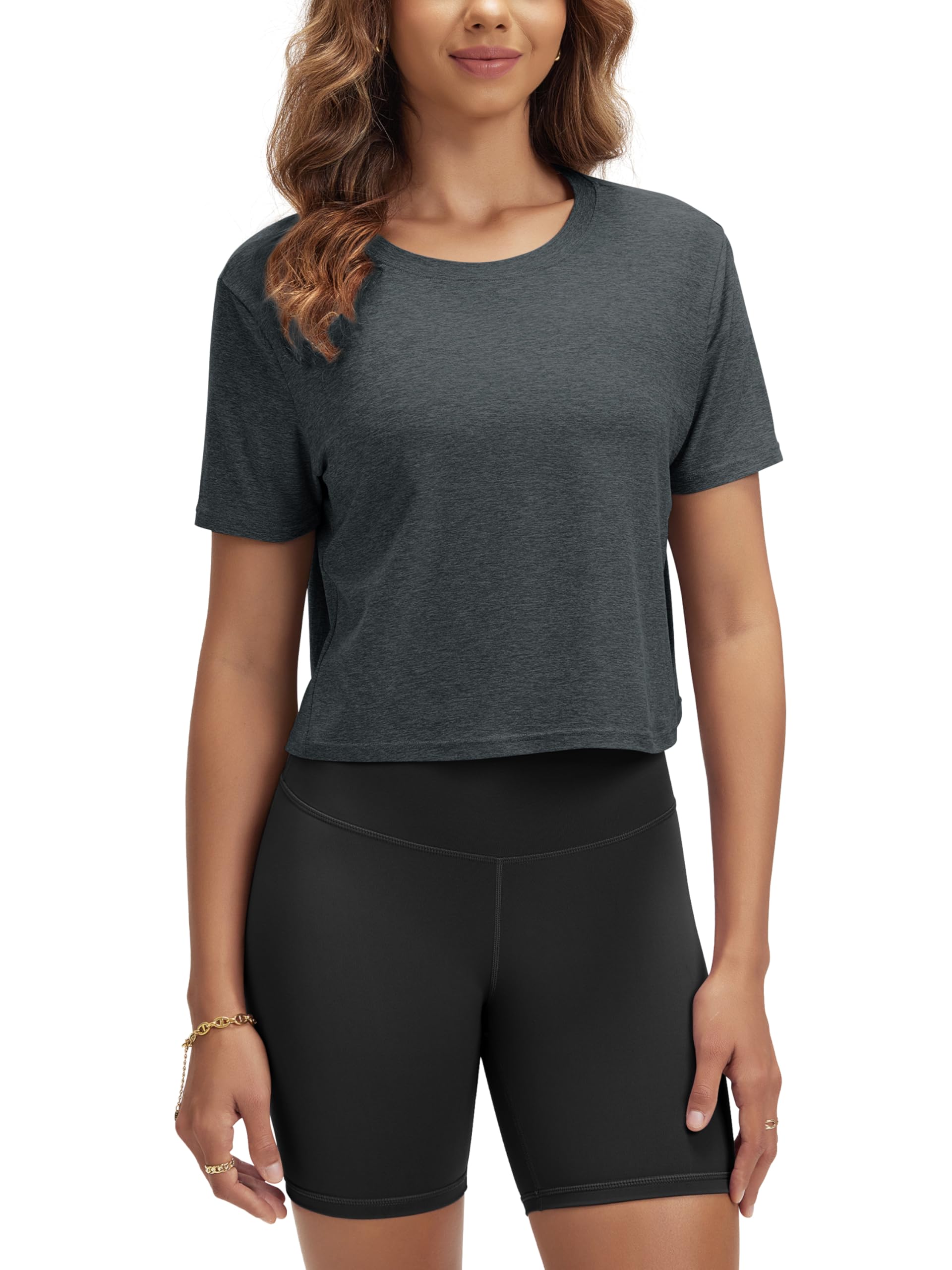 ODODOS Women's Performance Cropped Tee Ultra Soft odSTRATUM Tech Short Sleeve Re
