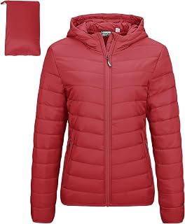 Outdoor Ventures Piumino da donna imbottito leggero con zip intera e cappuccio trapuntato invernale