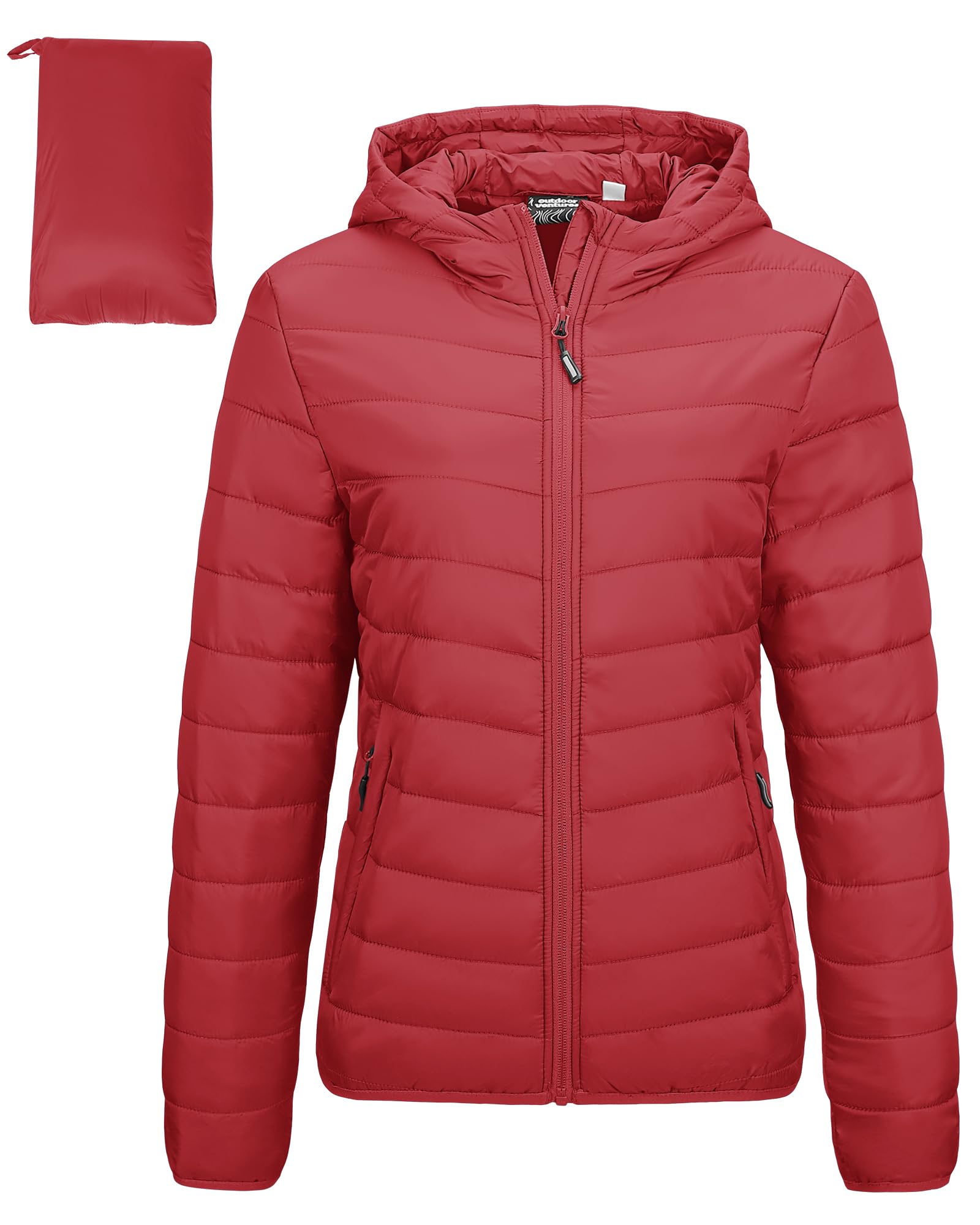 Outdoor Ventures Piumino da donna imbottito leggero con zip intera e cappuccio t