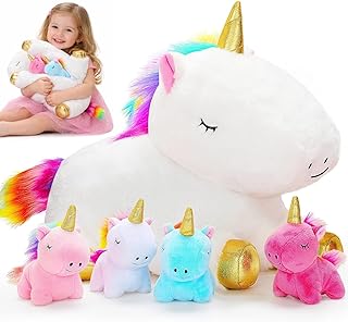 KMUYSL Mommy Plush Toys with 4 Babies, Stuffed Animal for Kids, Unicorn | Unicorn Plush with 1 Mommy and 4 Baby Unicorns. Stuffed Animal, Cuddling, Birthday Gifts for Girls
