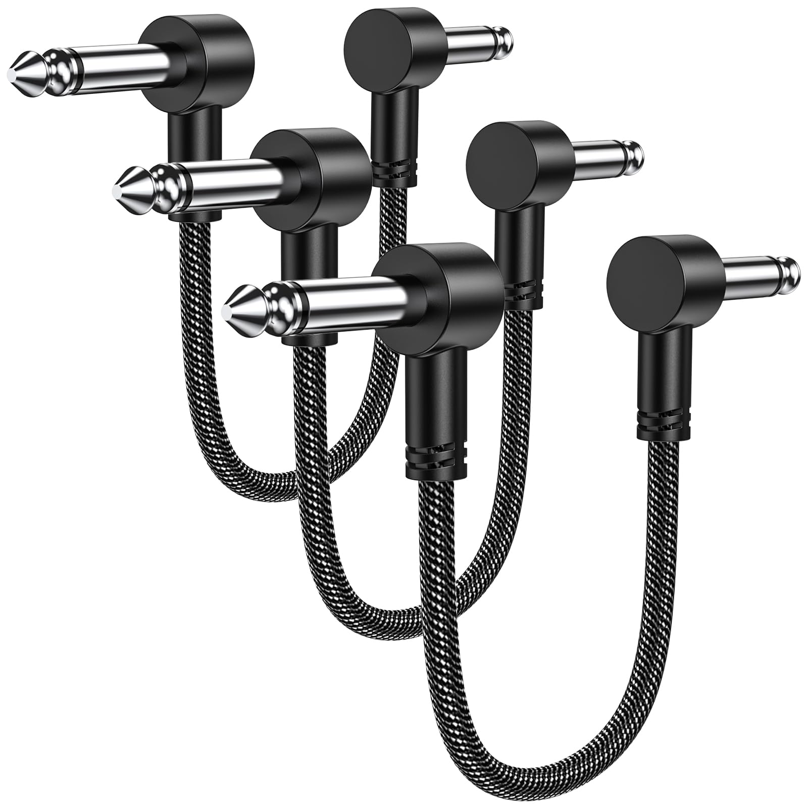 MOSWAG Guitar Patch Cables 3 Pack - 6 Inch, 6.35MM Effects Pedal Board Cord | Ny