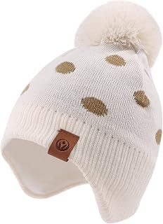 Xiaohawang Baby Winter Knitted Beanie Hat with Fleece Lining and Pompom