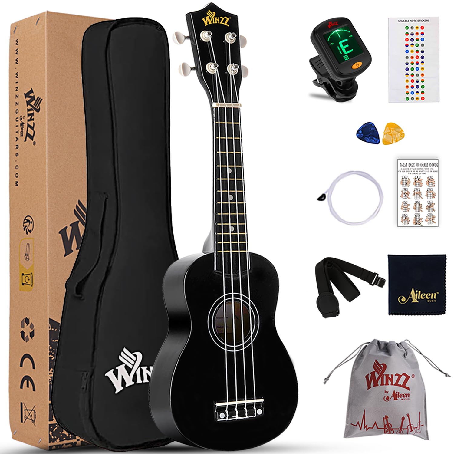 Winzz Soprano Ukulele Starter Kit for Beginners Includes: Case, Tuner, Extra Str