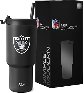 Simple Modern Las Vegas Raiders Tumbler with Flip Lid, Straw 30oz | NFL | Officially Licensed Raiders Insulated Stainless Steel Tumbler, Travel Coffee Mug Cup | Gifts for Men | Trek