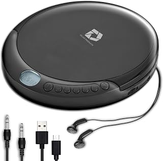 Deluxe Products CD Player Portable with 60 Second Anti Skip, Stereo Earbuds, Includes Aux in Cable and AC USB Power Cable for use at Home or in Car