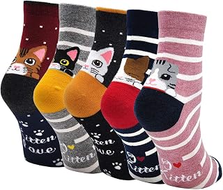 PUTUO Girls' Cotton Socks: Short Socks for Girls Animal Design 5 Pairs
