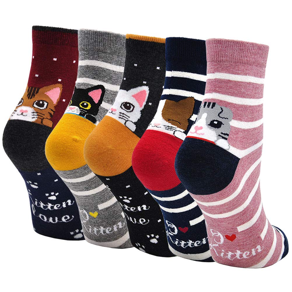 PUTUO Girls' Cotton Socks: Short Socks for Girls Animal Design 5 Pairs