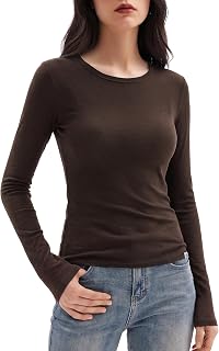 Women's Merino Wool Blend Shirts Long Sleeve Tops Crew Neck Fitted Basic Tee Cozy Embrace Collection