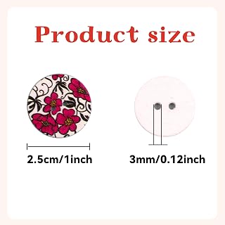 50 Pieces Flower Painting Wooden Buttons Round 2 Holes Mixed Random Vintage Wooden Buttons for DIY Crafts Decoration 25mm