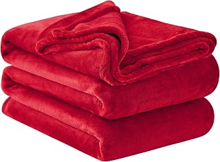 Aisbo Fleece Blanket 220 x 240 cm – Large Size Sofa Throw, 220 x 240 cm Flannel for 2 People, Soft and Warm, Red