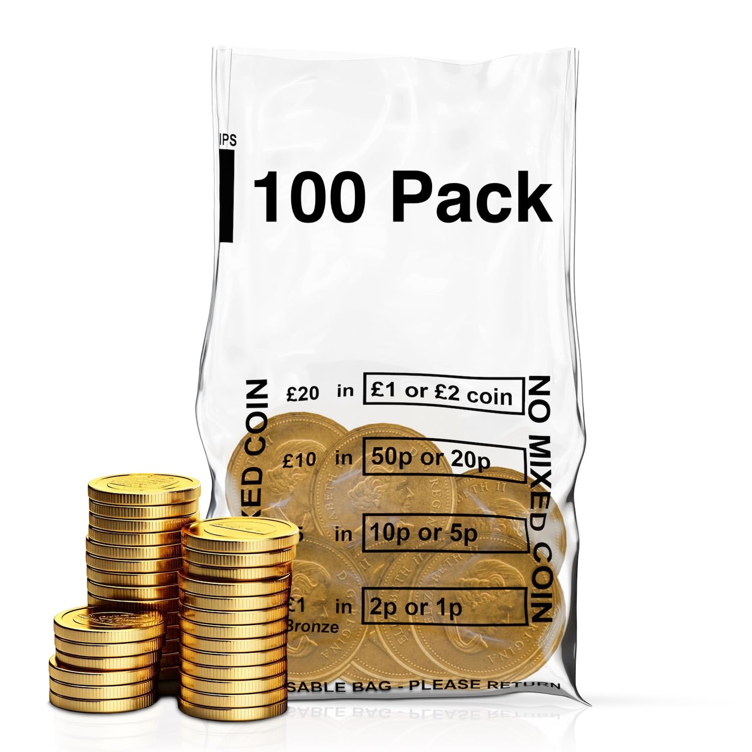 Swoosh Media Pack of 100 - Coin Bags | Money Bank Bags | Clear Plastic No Mixed 