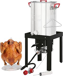 Creole Feast Premium Aluminum 30 Qt. Turkey Fryer Pot Set, TFS3000L | 50,000 BTU Propane Turkey Fryer Burner, Outdoor Turkey Deep Fryers for Outdoor Cooking and Frying, Silver & Black