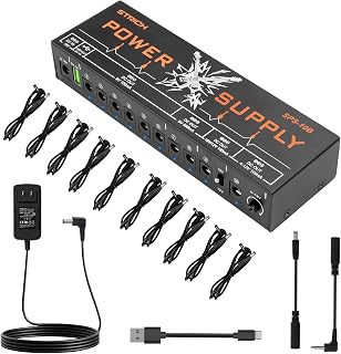 STRICH SPS-10B Pedal Power Supply, 10 Independent DC Outputs for 9V(100mA, 500mA), 12V / 18V (100mA) Guitar Pedal with 5V 1A USB Port, Adjustable DC Output(4-12 V 100mA), Noiseless