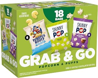 SkinnyPop Popcorn & Pirate's Booty Cheese Puffs, Snacks Variety Pack, 18 ct | Original Popcorn, Kettle Corn and Pirate's Booty Cheese Puffs, Gluten Free Variety Snack Bags for On-the-Go, 18 bags