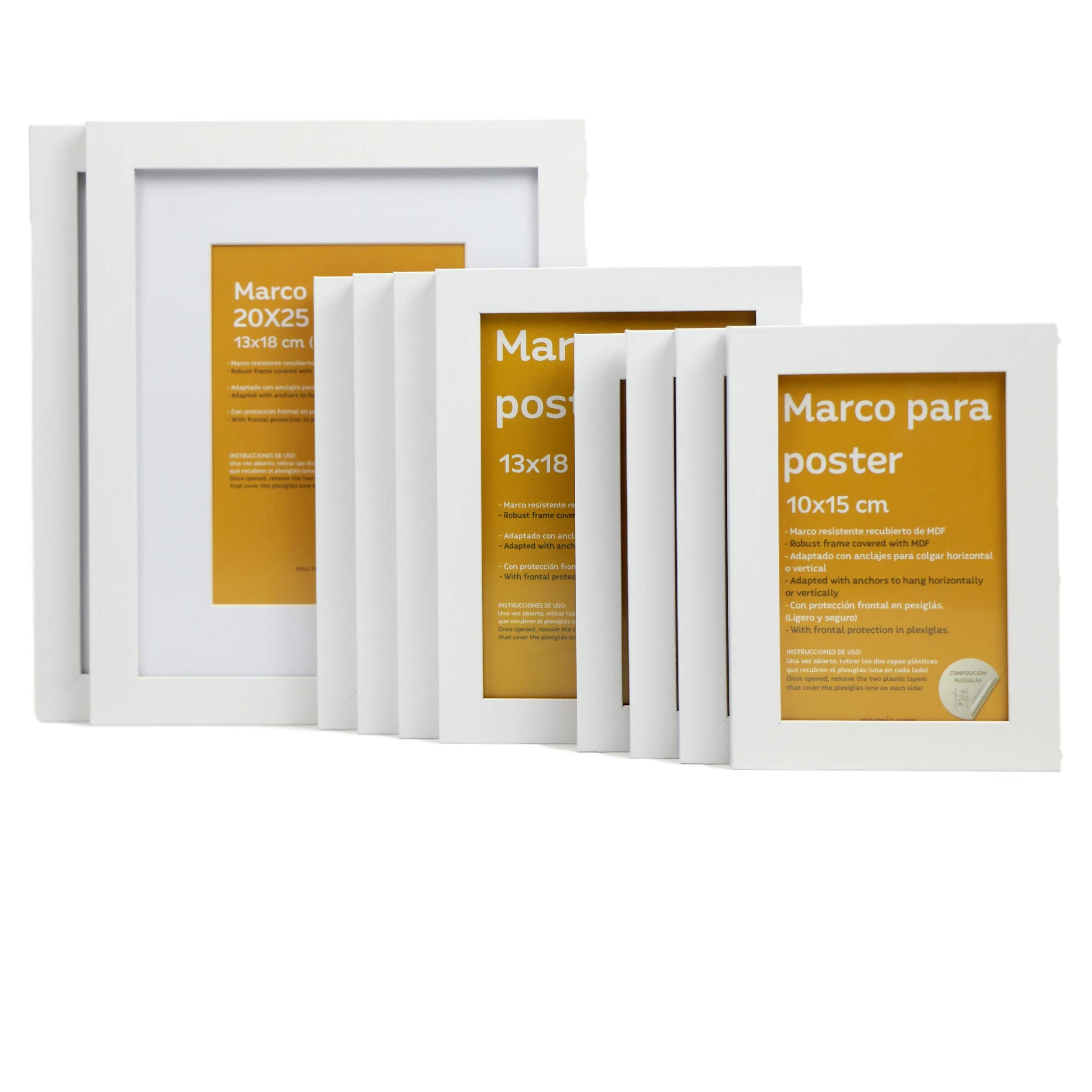 Nacnic Size of white frame (10 set - | 20x25cm | x2 - | 13x18cm | x4 - | 10x15cm