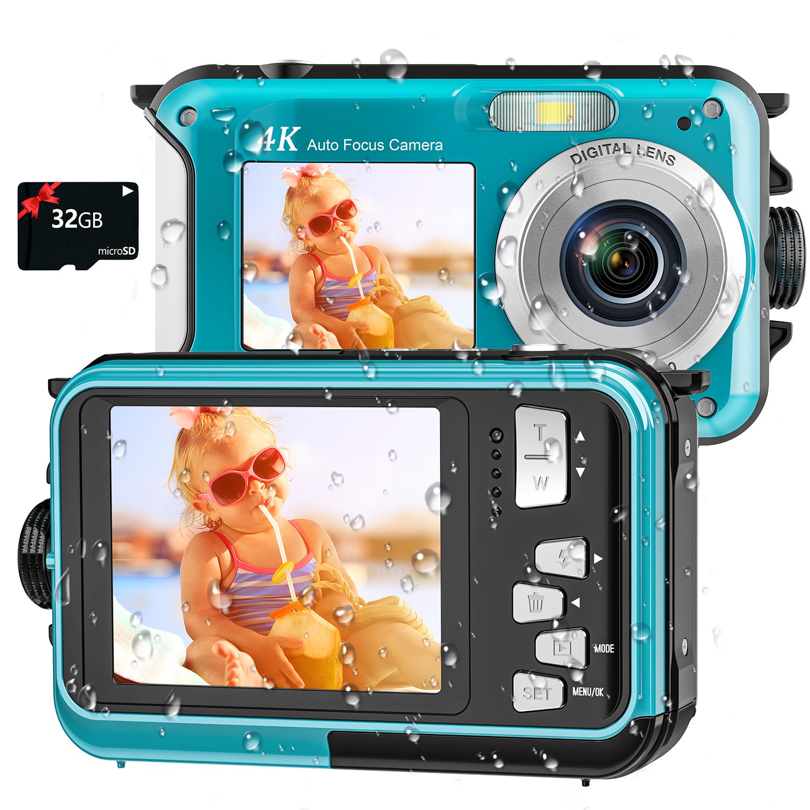 4K Underwater Camera, 16FT Waterproof Camera, 64MP Dual-Screen | Autofocus, Floa