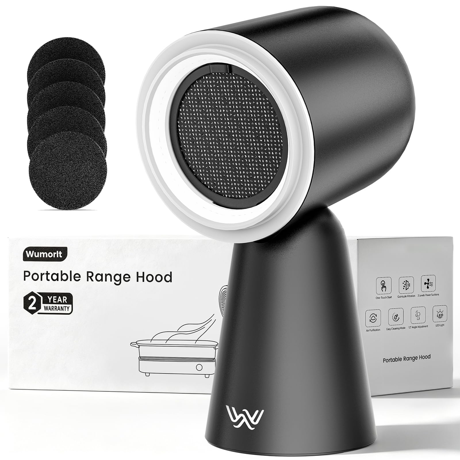 Wumorlt Portable Range Hood with LED Light, 3-Speed Exhaust kitchen Fan | water 