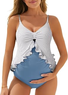 Summer Mae Maternity Swimsuit One Piece Ruffle, Neckline, Maternity Swimsuit Lace-Up Swimsuit