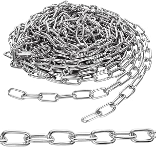 CYEAH 1/8" Stainless Steel Link Chain, 26.2 Ft Small Strong Galvanized Metal Chain, Utility Metal Decorative Chains Camping Pet Dog Chains Hanging for Bird Feeder Planters Signs