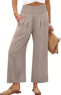 ANRABESS Womens Pants Wide Leg High Waisted Palazzo Pants Summer Flowy Beach Lounge Casual Trousers with Pockets