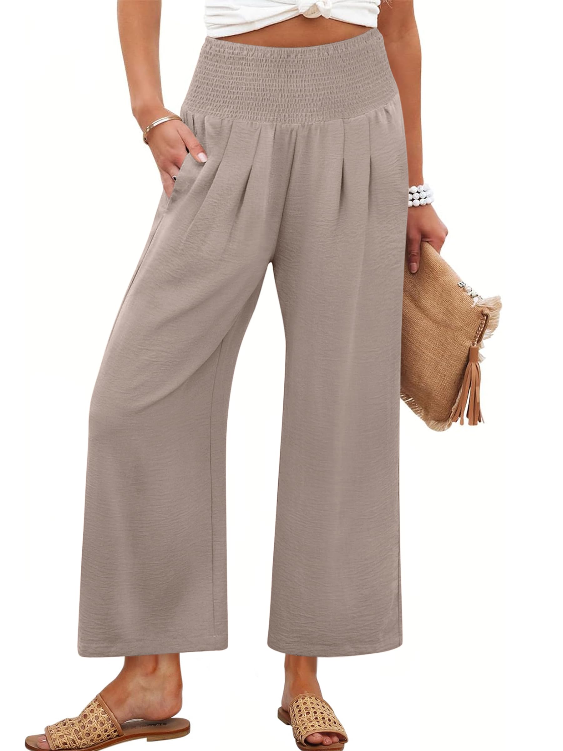 ANRABESS Womens Pants Wide Leg High Waisted Palazzo Pants Summer Flowy Beach Lou