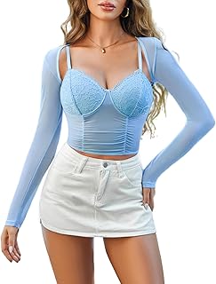 Avidlove Mesh Crop Top Long Sleeve See Through Sexy Low Cut Out Clubwear