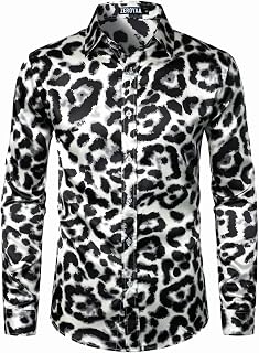 ZEROYAA Men's Printed Design Satin Button Up Dress Shirt