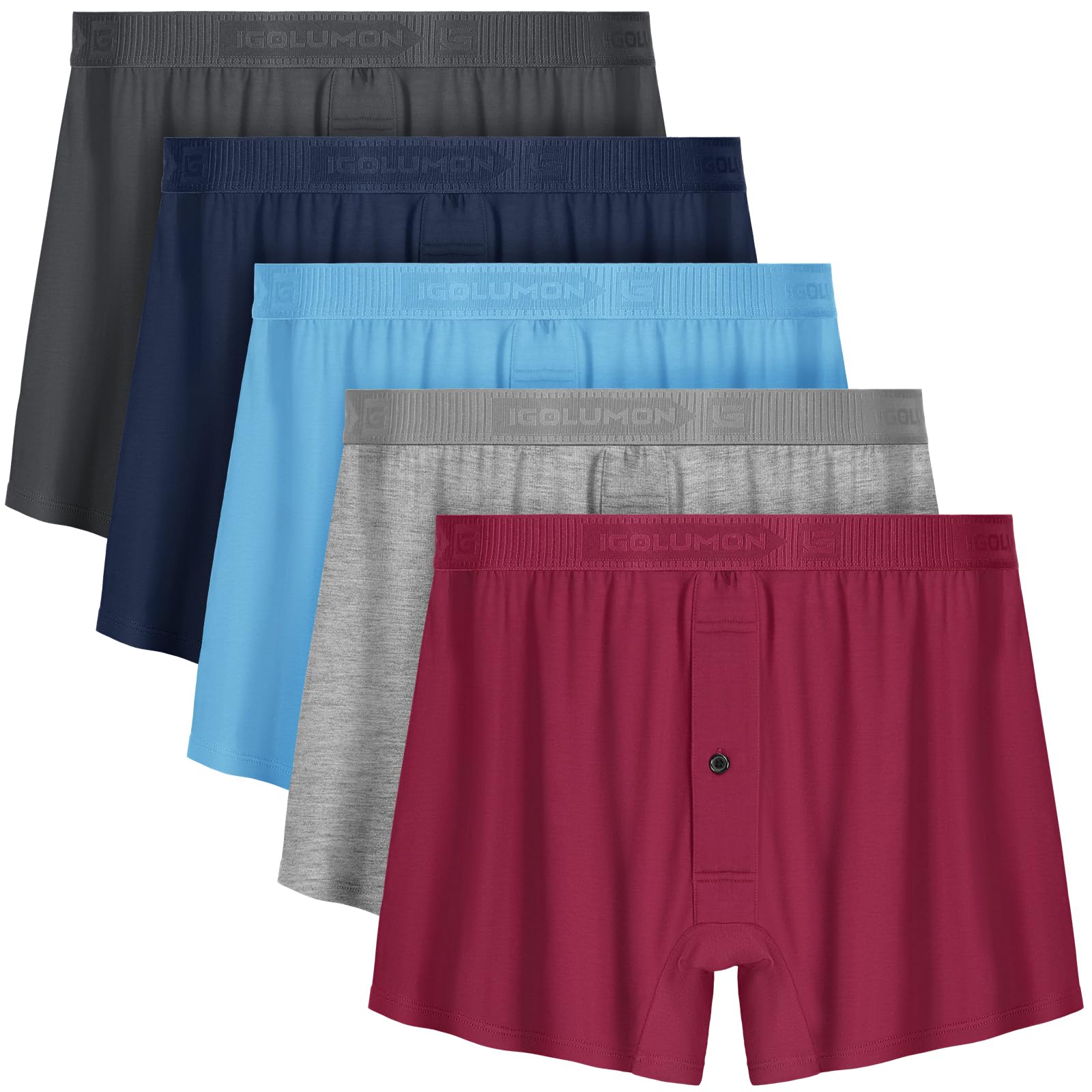 IGOLUMON Mens Bamboo Rayon Boxer Briefs - Pack of 5 - Classic Relaxed Fit with B