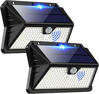 Outdoor LED Solar Light, Outdoor LED Spotlight with Motion Sensor, 185 LEDs/3 Modes Outdoor Solar Lamp, IP65 Waterproof LED Street Light for Garden, Wall, Garage (2 Pieces Cool White)