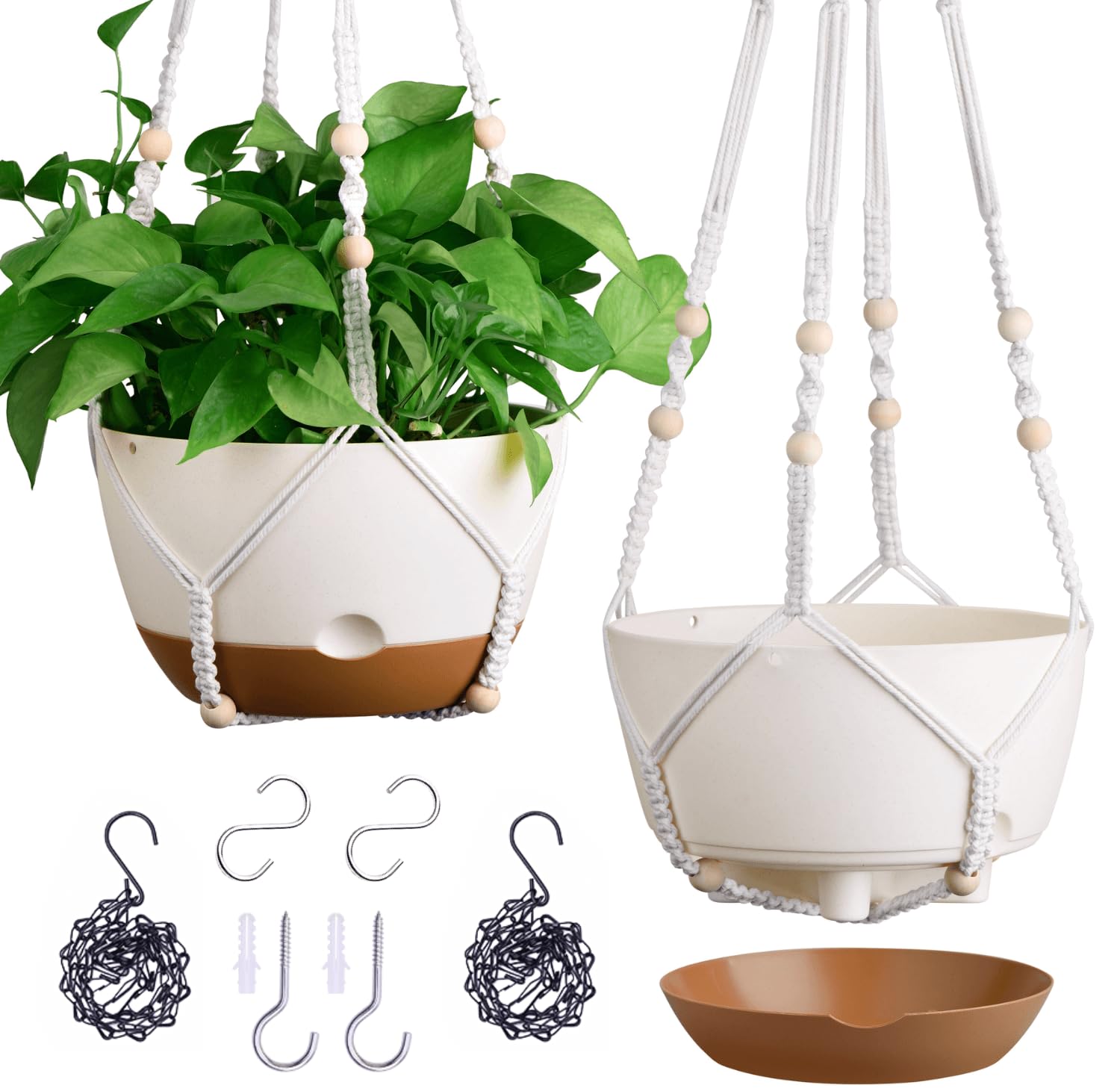 Set of 2-10 Inch Hanging Planters for Indoor Plants with Self-Watering Includes 
