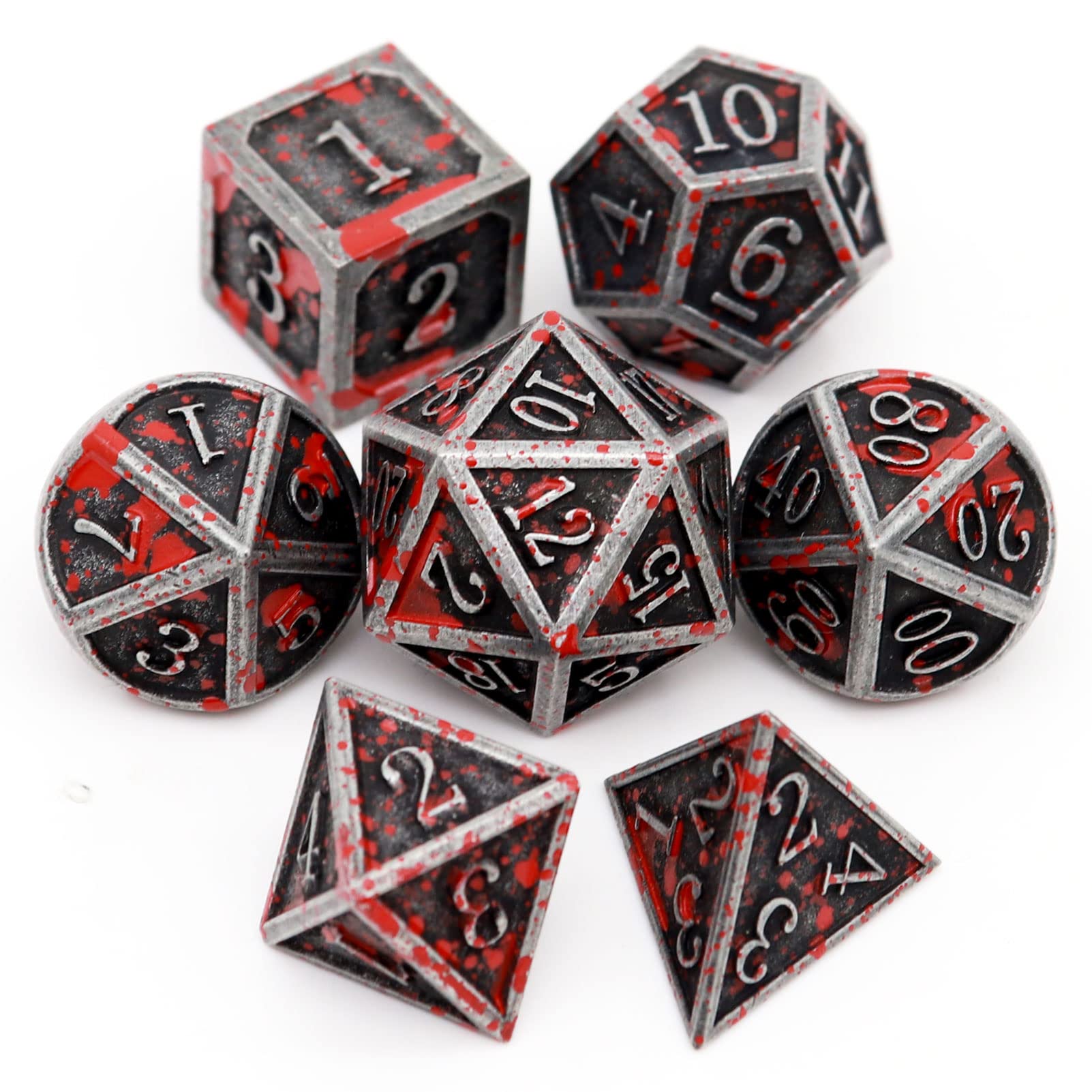 Haxtec Metal DND Dice Set, 7 Pcs Bloodstained Polyhedral Dice for RPG | Blood D&