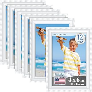 Icona Bay Beautifully Detailed Picture Frames, Picture Frame Set, Wall or Table Stand, Inspirations Collection, Polyresin, White, 4x6