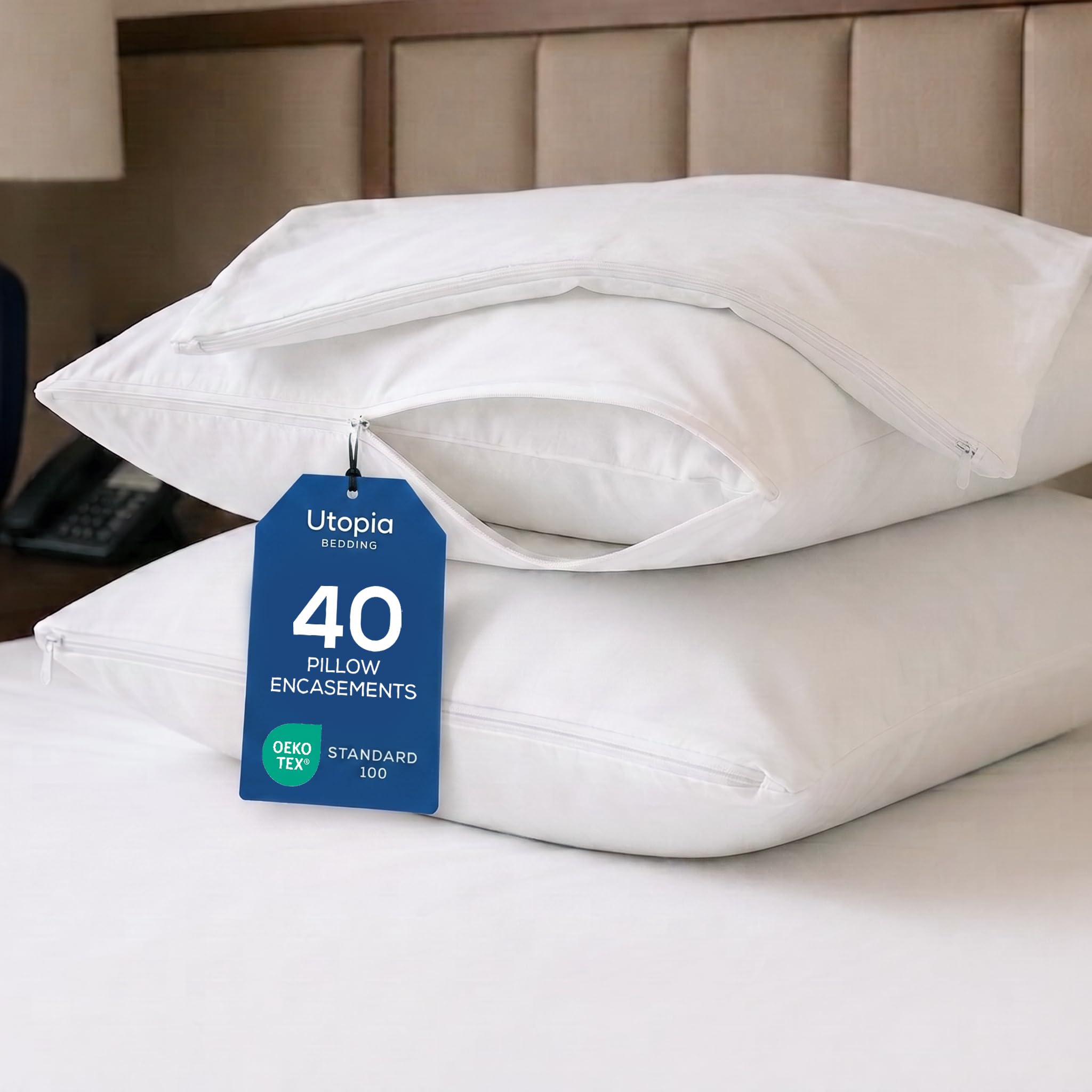 40-Pack Hotel & Commercial King Size Waterproof Pillow Protectors, White