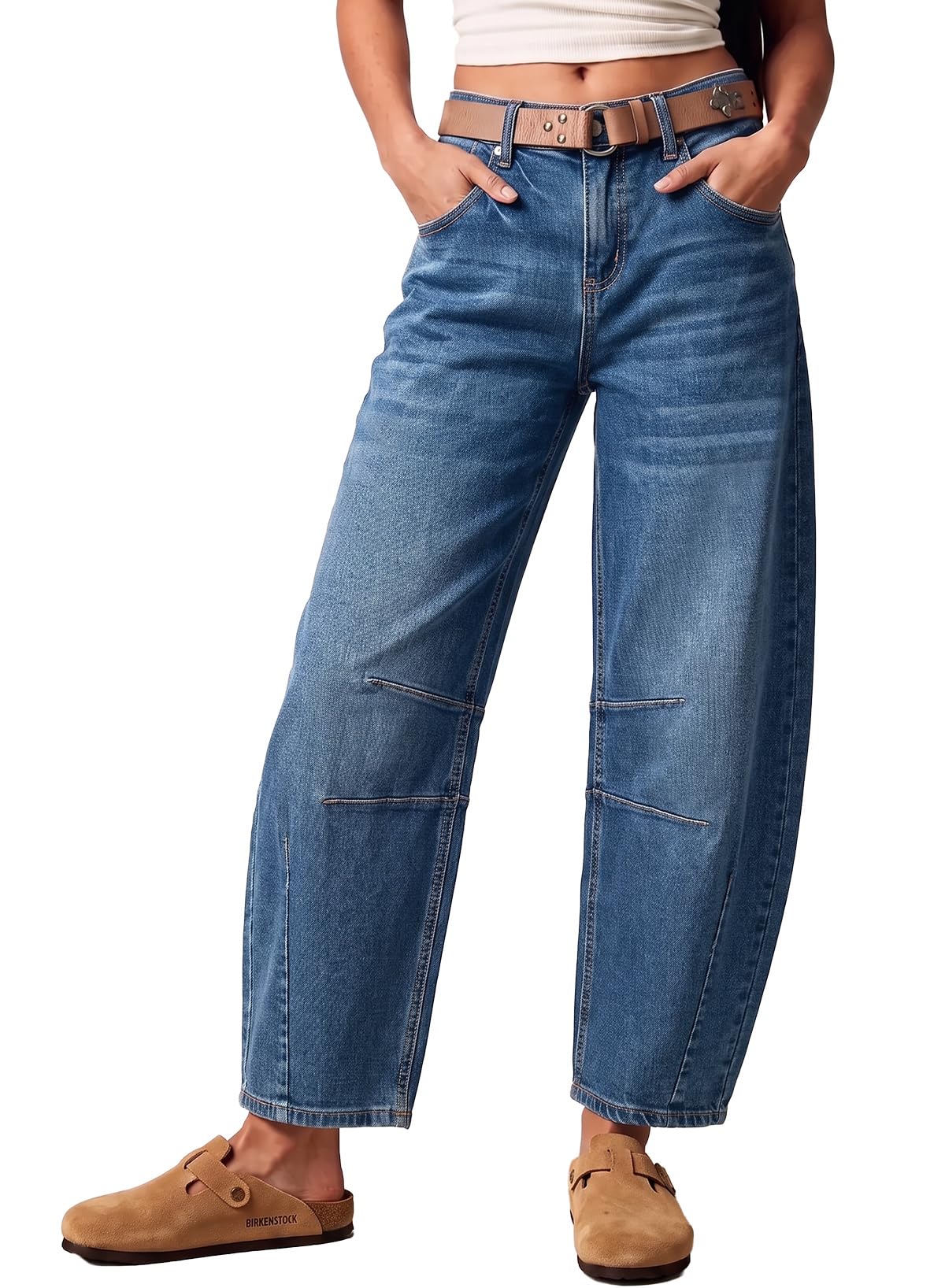 Sidefeel Women's Barrel Jeans Wide Leg Mid Rise Y2k Ankle Denim Pants