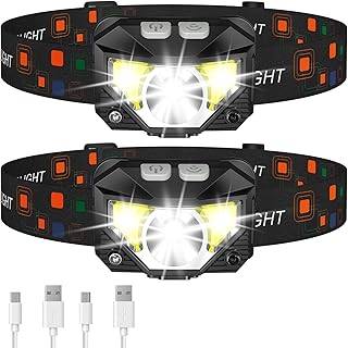 LHKNL Headlamp Flashlight, Lumen Bright Head Lamps LED Rechargeable Camping | Ultra-Light, with White Red Light, 2-Pack Waterproof Motion Sensor Headlight, 8 Modes for Outdoor Running Hiking Fishing