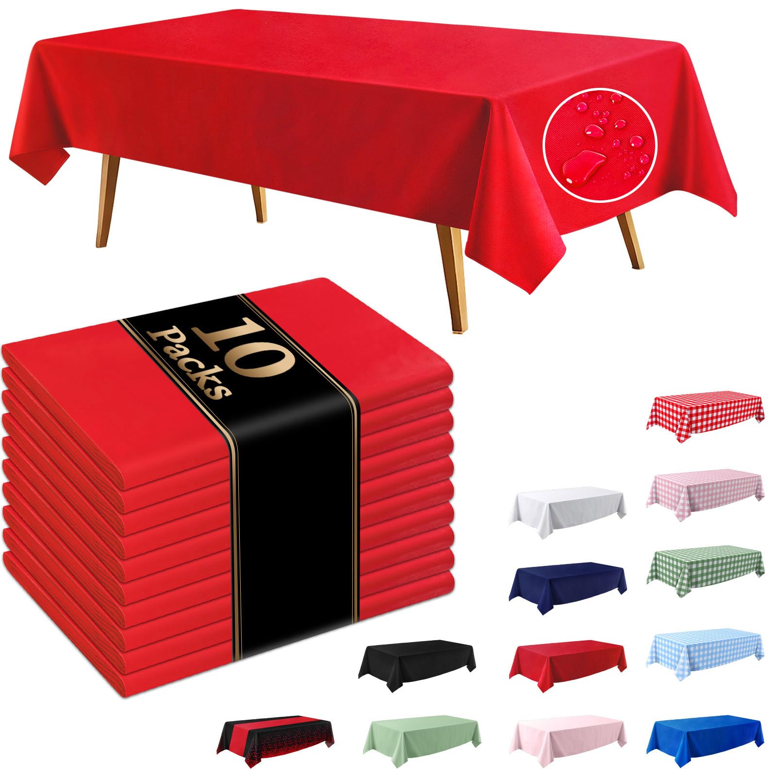 10 Pack Red Disposable Tablecloth, Leakproof & Sturdy Table Cloth